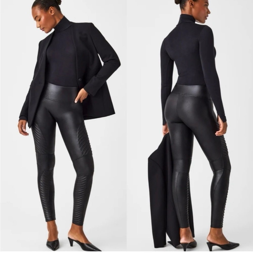 Spanx Black Faux Leather Moto Leggings Women’s Large